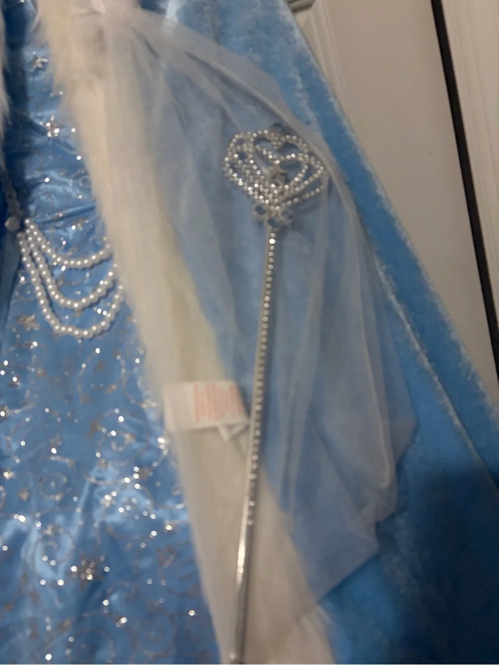 Blue Princess Cape and Gown Kids Costume with White Trim